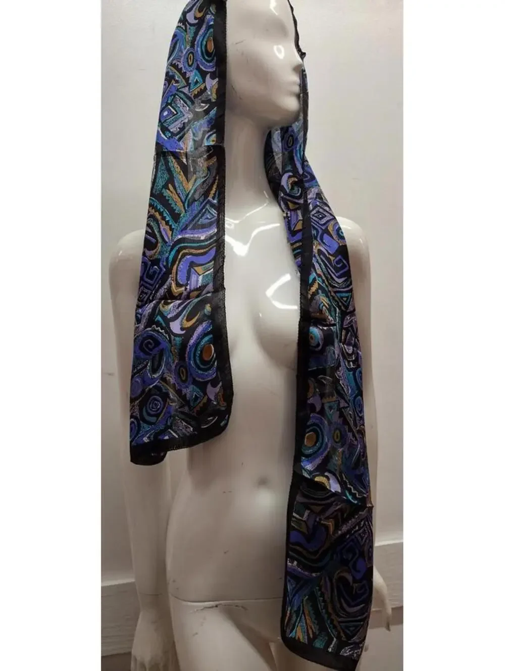 Picasso Inspired Art Tribal Scarf PURE SILK INDIA VINTAGE 80s Purple Black Swirl